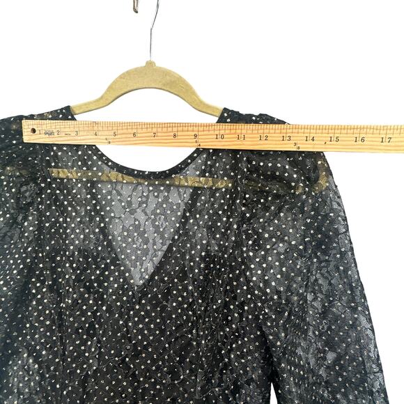 VTG 90s Black Mini Party Dress 9 Prom Puff Slv Tiered Witch Goth Grunge Punk Bow - Picture 12 of 16